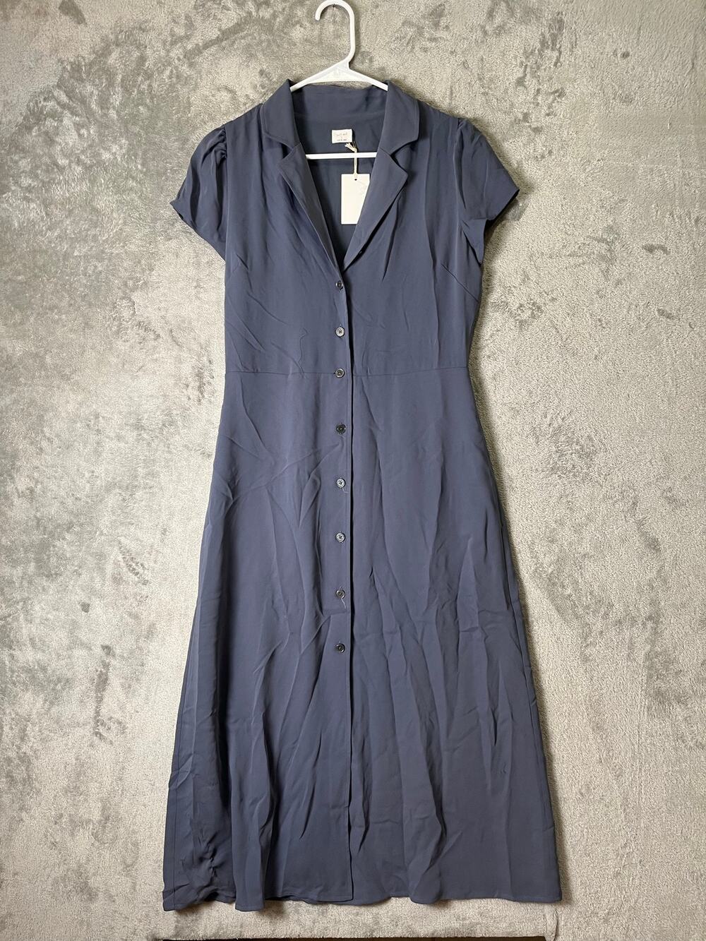 Aritzia Wilfred Shirt Dress Small Vintage Navy Button Front Satin Midi Dress New